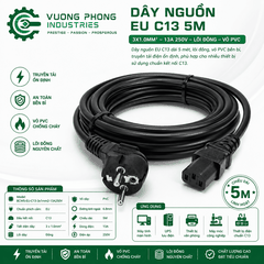 DÂY NGUỒN CHỐNG CHÁY EU C13 5M – 3X1.0MM² – 13A 250V – LÕI ĐỒNG – VỎ PVC