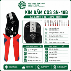 KÌM BẤM COS SN-48B – KÌM ÉP COS 0.5–2.5MM² – 22–14AWG – BẤM CHẮC, CHÍNH XÁC