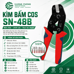 KÌM BẤM COS SN-48B – KÌM ÉP COS 0.5–2.5MM² – 22–14AWG – BẤM CHẮC, CHÍNH XÁC