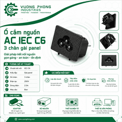 GIẮC/JACK Ổ CẮM NGUỒN AC IEC C6N 3 CHÂN GÀI PANEL – 2.5A 250V– GẮN PANEL