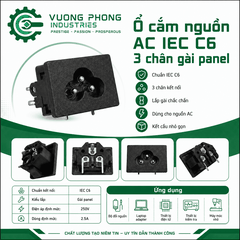 GIẮC/JACK Ổ CẮM NGUỒN AC IEC C6N 3 CHÂN GÀI PANEL – 2.5A 250V– GẮN PANEL