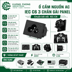 GIẮC/JACK Ổ CẮM NGUỒN AC IEC C6N 3 CHÂN GÀI PANEL – 2.5A 250V– GẮN PANEL