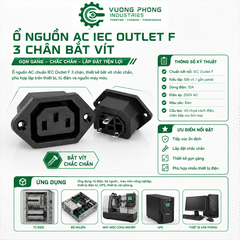 GIẮC/JACK Ổ CẮM NGUỒN AC IEC OUTLET F 3 CHÂN BẮT VÍT – 10A 250V – GẮN PANEL