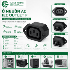 GIẮC/JACK Ổ CẮM NGUỒN AC IEC OUTLET F 3 CHÂN BẮT VÍT – 10A 250V – GẮN PANEL