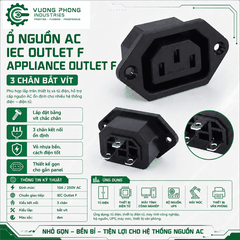 GIẮC/JACK Ổ CẮM NGUỒN AC IEC OUTLET F 3 CHÂN BẮT VÍT – 10A 250V – GẮN PANEL