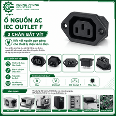 GIẮC/JACK Ổ CẮM NGUỒN AC IEC OUTLET F 3 CHÂN BẮT VÍT – 10A 250V – GẮN PANEL