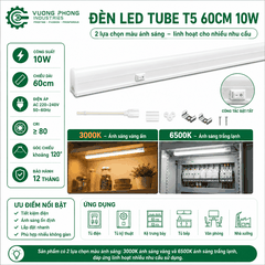 ĐÈN LED TUBE T5 60CM 10W - 3000K / 6500K – GIẢI PHÁP CHIẾU SÁNG TIẾT KIỆM, GỌN GÀNG VÀ HIỆU QUẢ