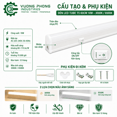 ĐÈN LED TUBE T5 60CM 10W - 3000K / 6500K – GIẢI PHÁP CHIẾU SÁNG TIẾT KIỆM, GỌN GÀNG VÀ HIỆU QUẢ