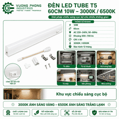 ĐÈN LED TUBE T5 60CM 10W - 3000K / 6500K – GIẢI PHÁP CHIẾU SÁNG TIẾT KIỆM, GỌN GÀNG VÀ HIỆU QUẢ