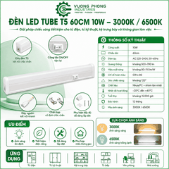 ĐÈN LED TUBE T5 60CM 10W - 3000K / 6500K – GIẢI PHÁP CHIẾU SÁNG TIẾT KIỆM, GỌN GÀNG VÀ HIỆU QUẢ