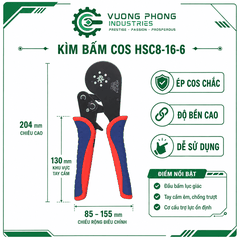 KÌM BẤM COS HSC8-16-6 – KÌM ÉP COS LỤC GIÁC 0.08–16MM² – BẤM CHẮC, CHÍNH XÁC