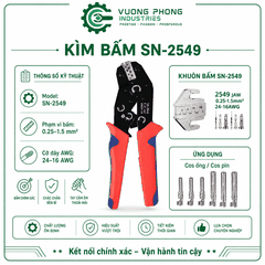 KÌM BẤM COS SN-2549 – KÌM ÉP COS 0.25–1.5MM² – 24–16AWG – CHUYÊN DỤNG