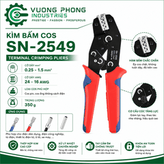 KÌM BẤM COS SN-2549 – KÌM ÉP COS 0.25–1.5MM² – 24–16AWG – CHUYÊN DỤNG