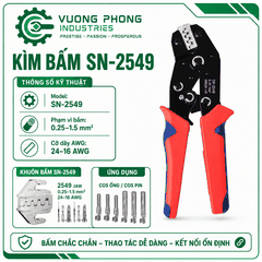 KÌM BẤM COS SN-2549 – KÌM ÉP COS 0.25–1.5MM² – 24–16AWG – CHUYÊN DỤNG