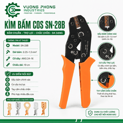 KÌM BẤM COS SN-28B – KÌM ÉP COS 0.25–1.5MM² – 24–16AWG – CHUYÊN DỤNG