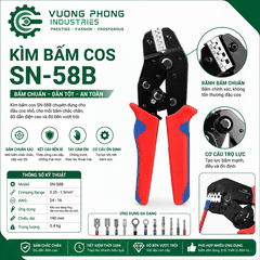 KÌM BẤM COS SN-58B – KÌM ÉP COS 0.25–1.5MM² – 24–16AWG – BẤM CHẮC, CHÍNH XÁC