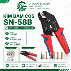 KÌM BẤM COS SN-58B – KÌM ÉP COS 0.25–1.5MM² – 24–16AWG – BẤM CHẮC, CHÍNH XÁC