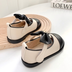 MT Giày búp bê mũi đen phối nơ đính ngọc