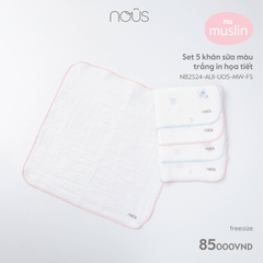 NOUS Set 5 khăn sữa màu trắng in hoạ tiết