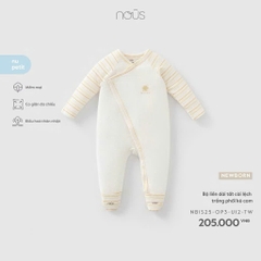 NOUS - Bộ liền dài tất cài lệch trắng phối kẻ cam NB