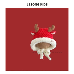 LB - Mũ len đỏ tuần lộc viền bông DORA