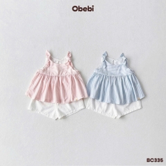 OBEBI - Bộ ba lỗ bé gái kẻ sọc buộc nơ OBEBI (73-120)