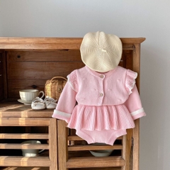 JS Set cardigan len hồng bèo+quần(66-80)