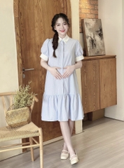JM - Váy bầu kẻ xanh nhí cổ gắn hoa(M,L)