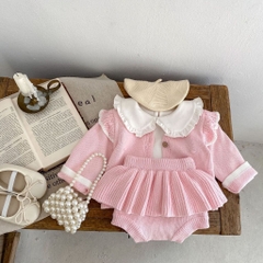 JS Set cardigan len hồng bèo+quần(66-80)