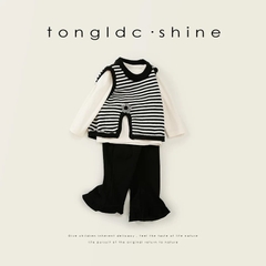 LB - Set 3 chi tiết gile len kẻ quần loe(90-130)