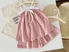 KM - Set áo dây hồng phối ren + quần váy(60-120)