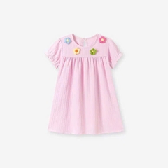 TL - Váy hồng suông đính hoa len (2-7Y)
