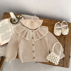 JS Cardigan len nâu tay bồng cổ viền bèo(66-80)