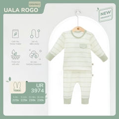 UALA ROGO Bộ cài vai dài tay Organic kẻ(6-24M)