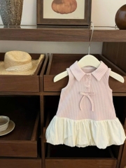 TL - Váy polo ba lỗ hồng đính nơ (80-130)