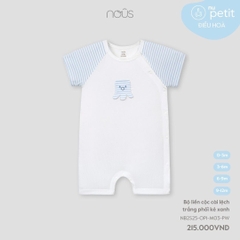 NOUS - Bộ liền cộc cài lệch trắng phối kẻ xanh(0-9M)