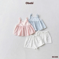 OBEBI - Bộ ba lỗ bé gái kẻ sọc buộc nơ OBEBI (73-120)