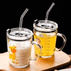 NAKAYA - CỐC UỐNG NƯỚC 400ML THỦY TINH CHIA VẠCH CÓ ỐNG HÚT