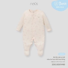 NOUS - Bộ liền dài tất màu be hoạ tiết hoa hồng NB