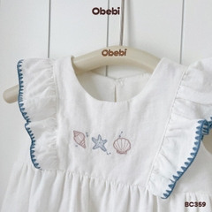 OBEBI - Bộ cộc sơ mi linen bé gái đi biển OBEBI (73-120)