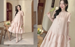 JM - Váy bầu tơ hồng 2 tầng(S-L)