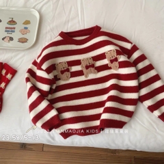 MT Áo len kẻ đỏ thêu Gấu(5-13)