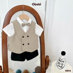 OBEBI - Set bộ cộc sơ mi phối ghile kẻ kèm nơ cổ OBEBI (73-120)