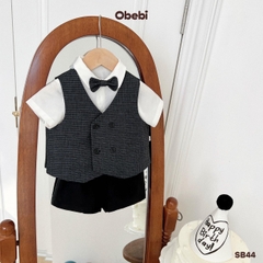 OBEBI - Set bộ cộc sơ mi phối ghile kẻ kèm nơ cổ OBEBI (73-120)