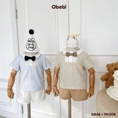 OBEBI - Set bộ cộc sơ mi kẻ sọc công tử OBEBI (73-120)