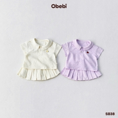 OBEBI - Bộ sơ mi cộc tay chân váy xếp ly OBEBI (73-120)