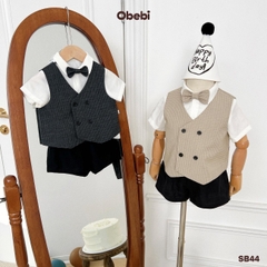 OBEBI - Set bộ cộc sơ mi phối ghile kẻ kèm nơ cổ OBEBI (73-120)