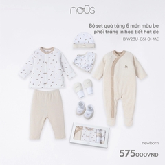 NOUS Set quà tặng màu be phối trắng in hoạ tiết hạt dẻ NB
