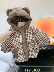 MT Áo phao mũ tai Gấu nâu hoạ tiết(90-130)