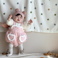 JS Set yếm phao hồng viền lông+áo tay bồng(66-80)